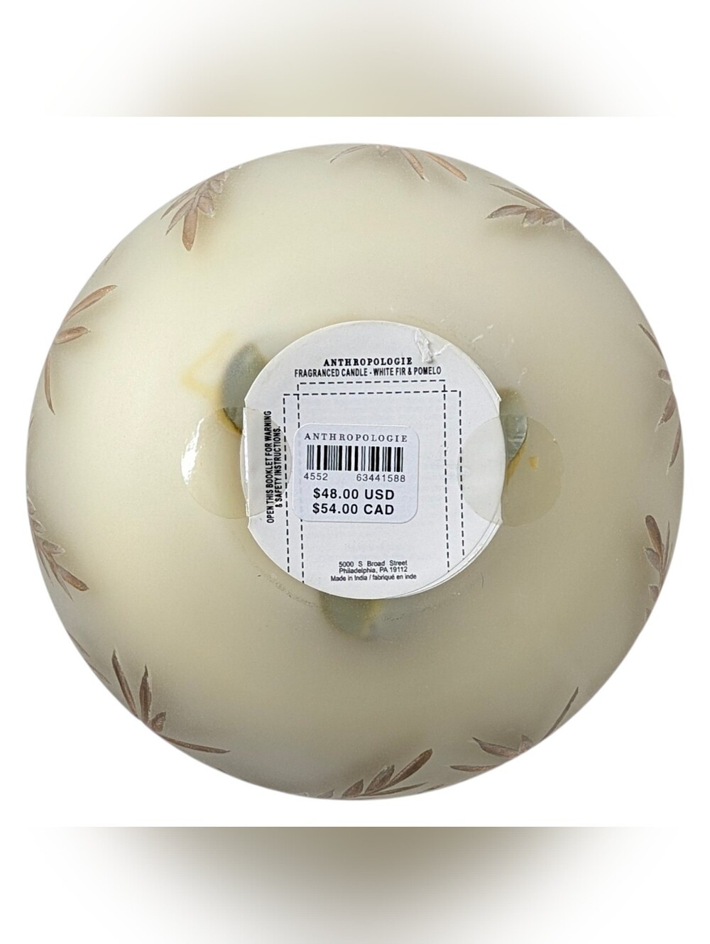 Anthropologie White Fir Pomelo Candle 3 Wick Gold Leaf Frosted Glass 31.75 oz - Picture 4 of 9
